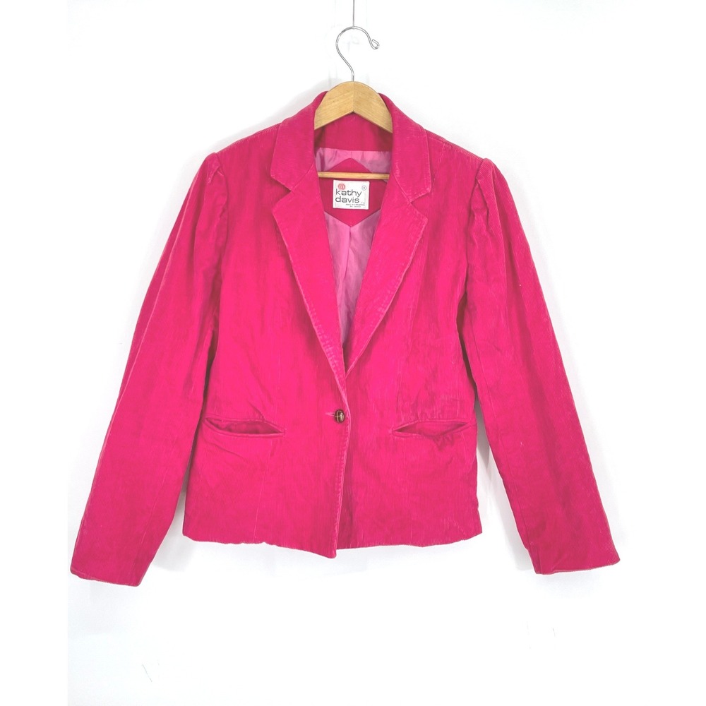 Kathy Davis Womens Blazer 8 Corduroy Pink Vintage Single Button Puff Shoulder